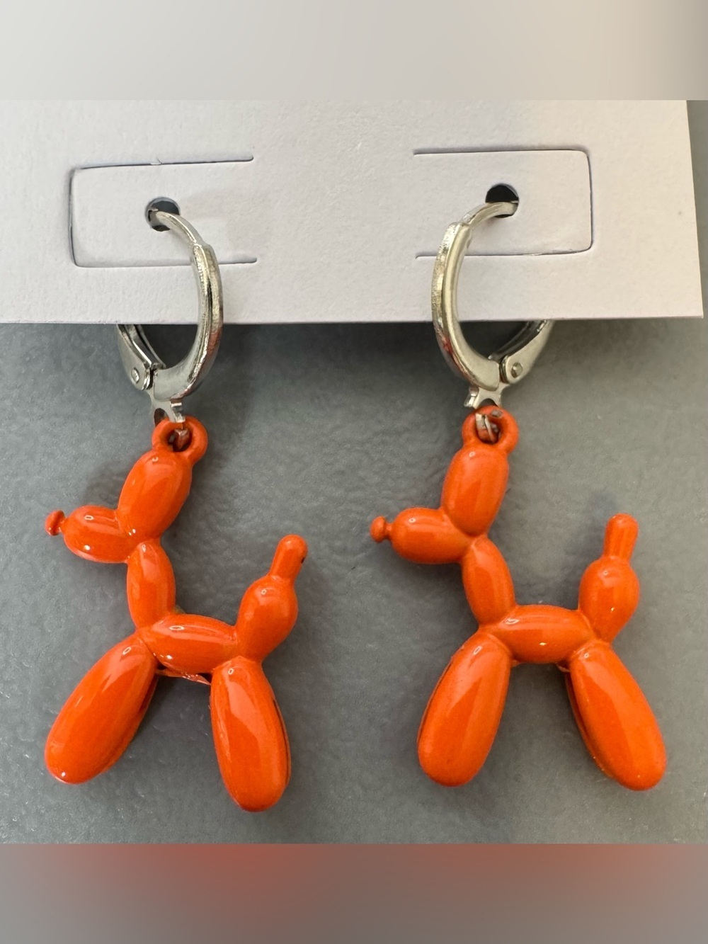 Orange Balloon Dog Dangle Earrings party artsy deco art vibrant cute